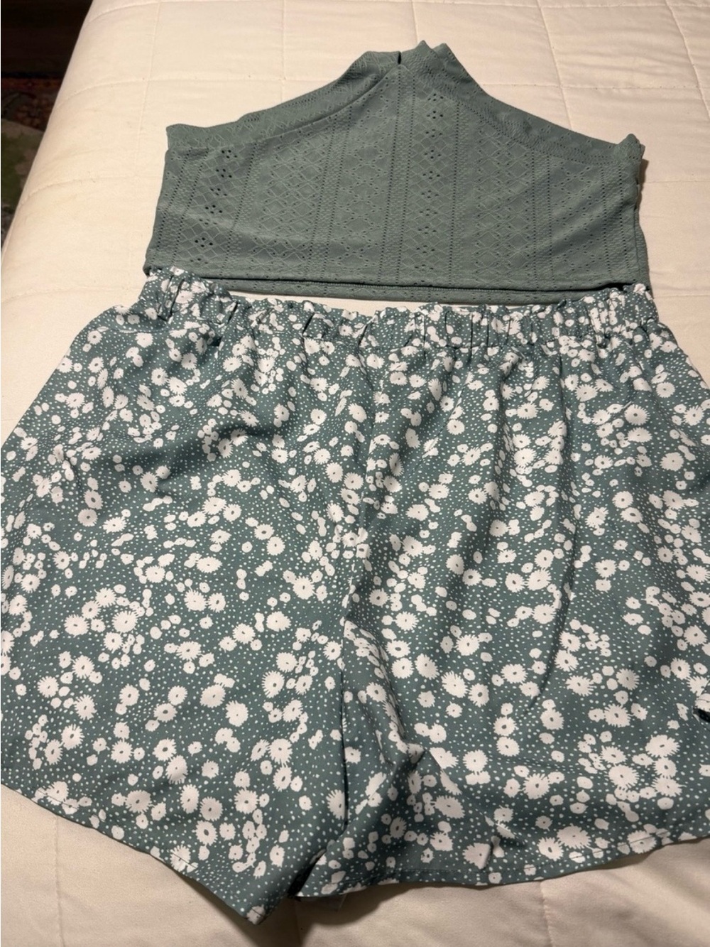 SHEIN Sage Green Floral Tank Romper
